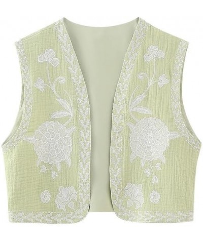 Women Retro Embroidered Floral Vest Tops Y2k Sleeveless Open Front Crop Vest Vintage Fashion Floral Sleeveless Blazer Egwfweq...