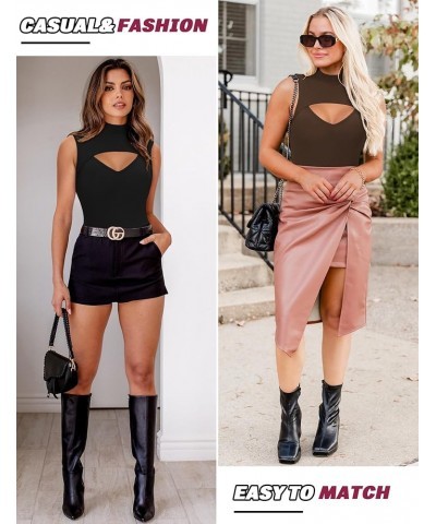 Short Sleeve Bodysuit for Women, Mock Turtleneck Bodysuit for Women Cutout Front Sexy Body Suits Women Sleeveless Coffee $16....