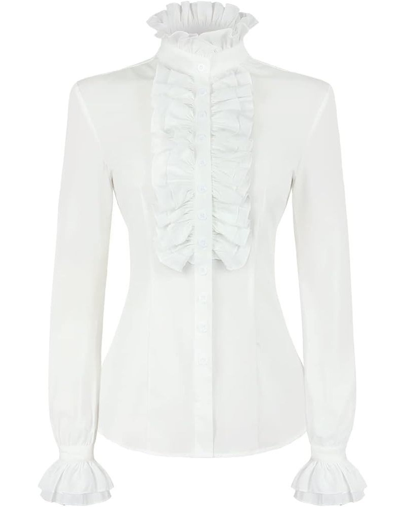 Women Victorian Gothic Shirts Vintage Ruffle Long Sleeve Blouse Tops Off-white $17.60 Tops