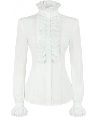 Women Victorian Gothic Shirts Vintage Ruffle Long Sleeve Blouse Tops Off-white $17.60 Tops