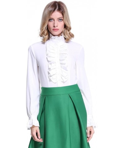 Women Victorian Gothic Shirts Vintage Ruffle Long Sleeve Blouse Tops Off-white $17.60 Tops