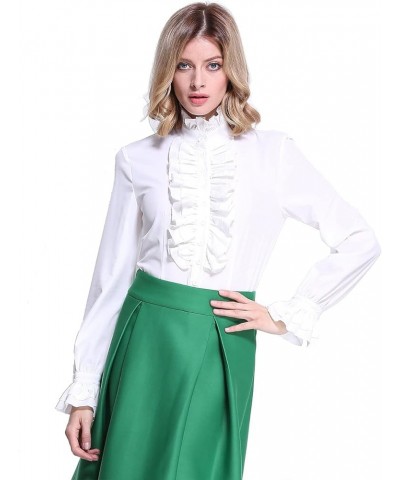 Women Victorian Gothic Shirts Vintage Ruffle Long Sleeve Blouse Tops Off-white $17.60 Tops