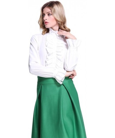 Women Victorian Gothic Shirts Vintage Ruffle Long Sleeve Blouse Tops Off-white $17.60 Tops