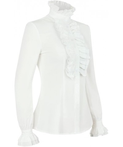 Women Victorian Gothic Shirts Vintage Ruffle Long Sleeve Blouse Tops Off-white $17.60 Tops