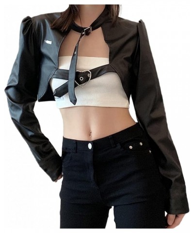 Goth Crop Top for Women 80s Emo Alt Punk Jacket Coat Goth Leather Jacket for Women 80s $19.70 Jackets