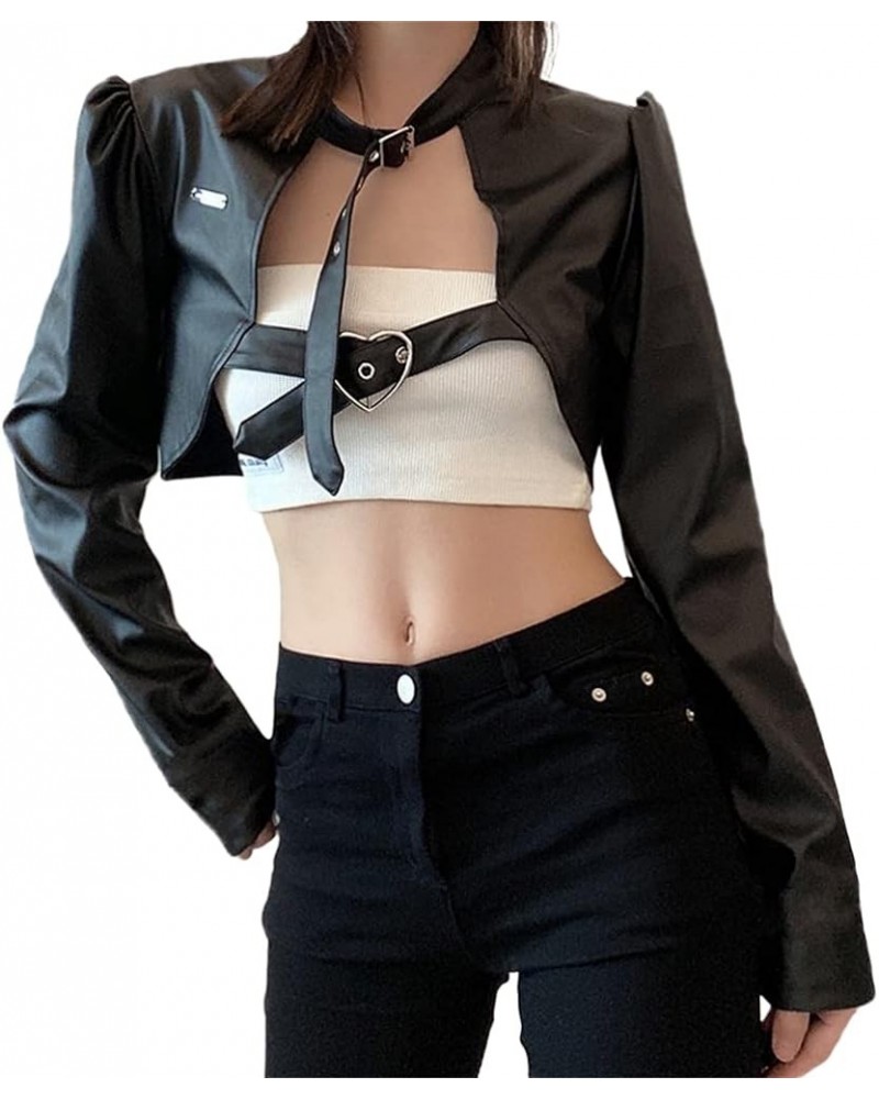 Goth Crop Top for Women 80s Emo Alt Punk Jacket Coat Goth Leather Jacket for Women 80s $19.70 Jackets