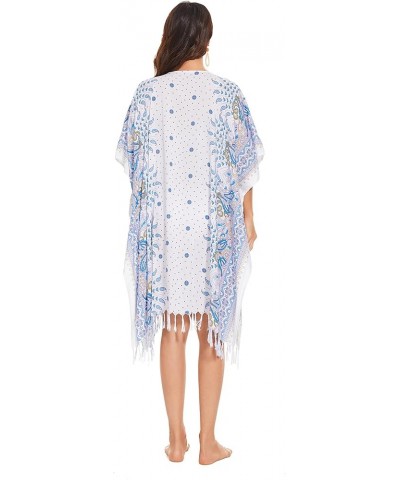 Women HIPPIE Gypsy Boho Printed Kimono Cardigan Shawl Wrap Swimsuit Cover Up Jacket One Size White-14614 $24.18 Swimsuits