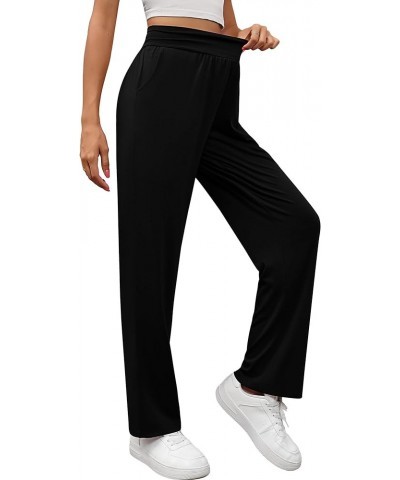 2 Pcs Women's Wide Leg Yoga Sweatpants High Waist Lounge Pants Loose Workout Pant Casual Athletic Pant with Pockets Black, Ha...