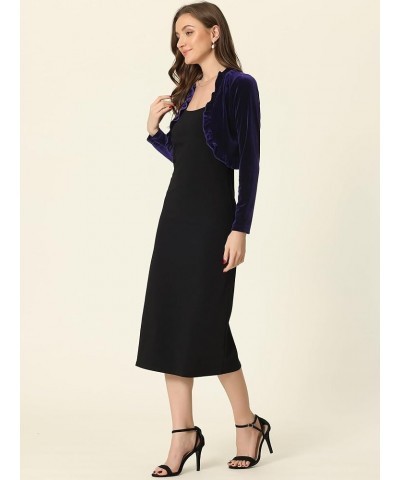 Women's Cocktail Party Open Front Cardigan Long Sleeve Cropped Velvet Shrug Top Purple Blue $18.62 Sweaters