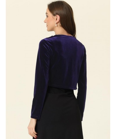 Women's Cocktail Party Open Front Cardigan Long Sleeve Cropped Velvet Shrug Top Purple Blue $18.62 Sweaters