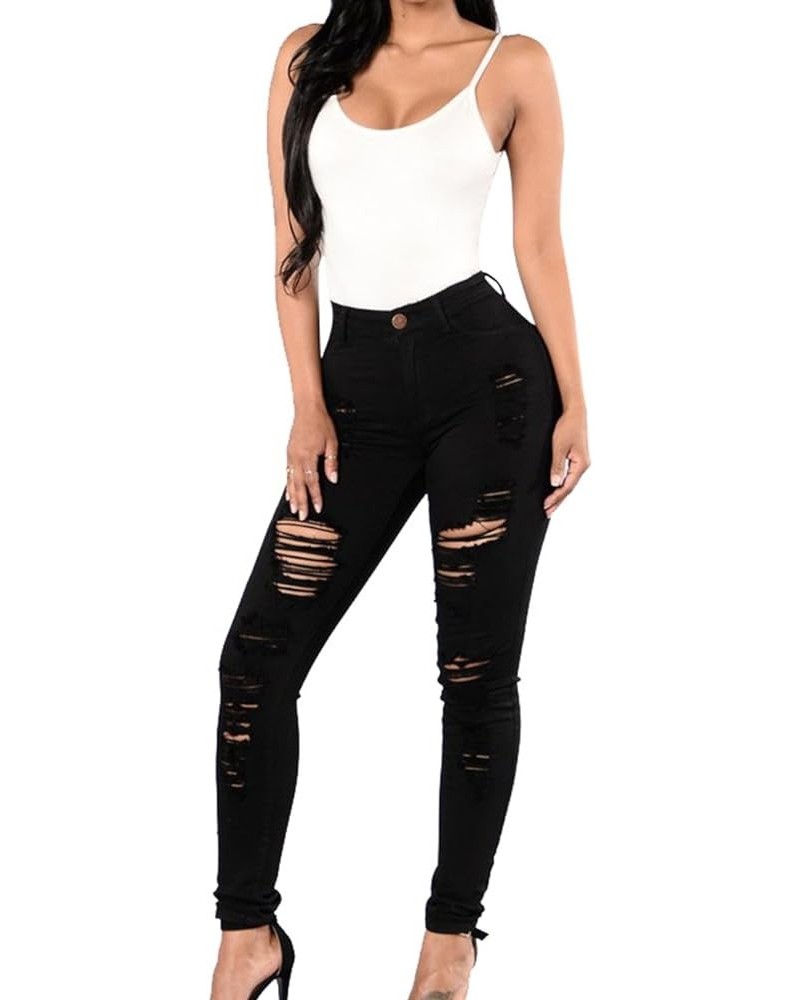 Women's High Waisted Skinny Destroyed Ripped Hole Denim Pants Long Stretch Pencil Jeans C-black2 $16.72 Jeans