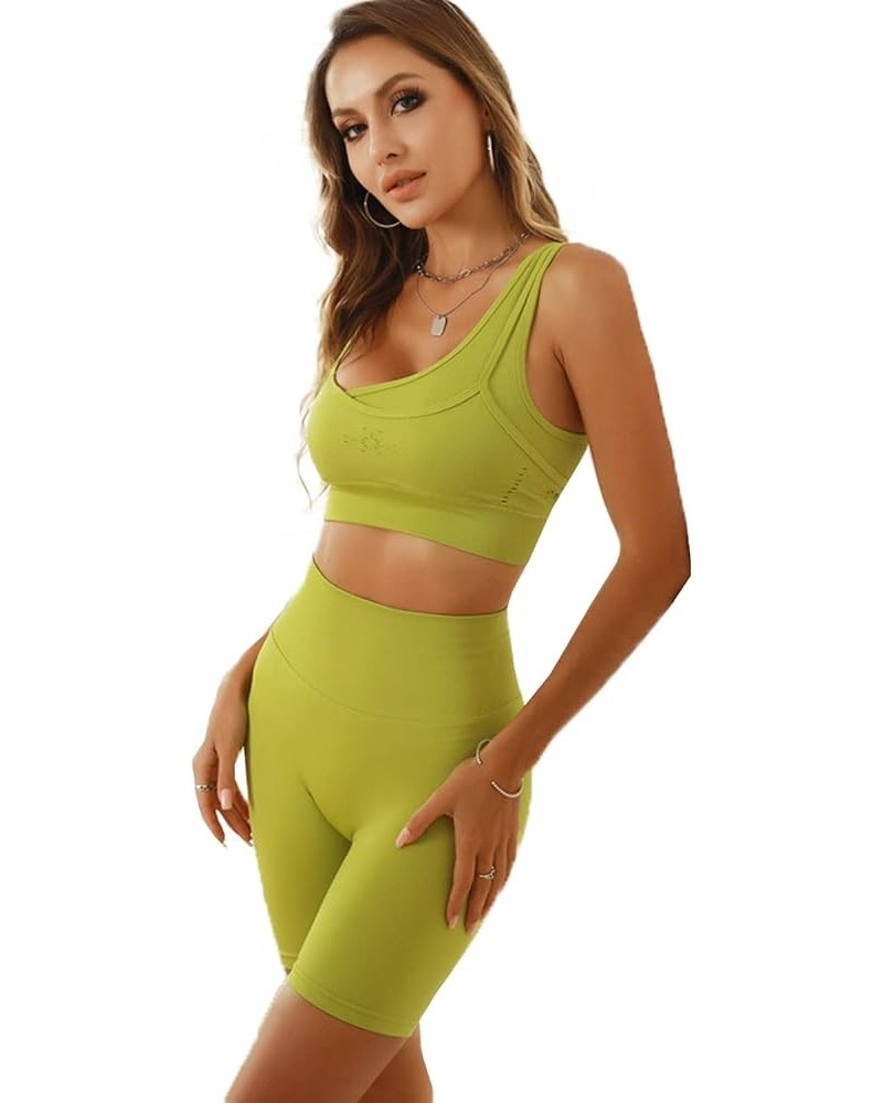 Womens' Workout Sets 2 Pcs Gym Outfits for Seamless Yoga One Shoulder Strap Sports Bra Biker Shorts Tracksuits Yellow $10.63 ...