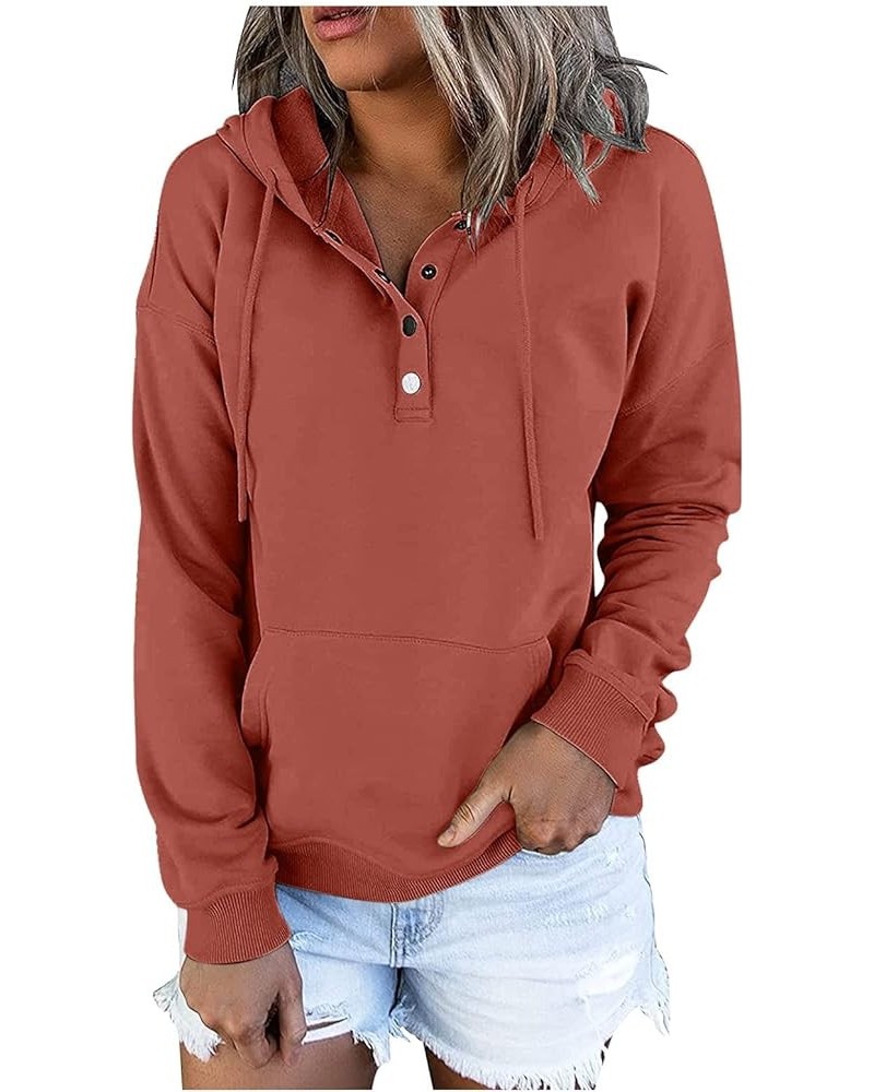 Trendy Hoodies Hooded Sweatshirts for Women Button Collar Drawstring Pullover Tunic Tops with Pockets 02orange $9.12 Activewear