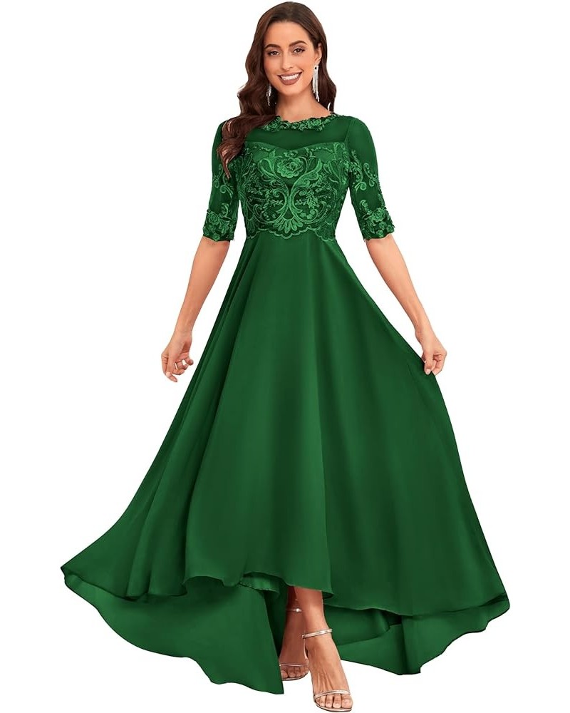 Women's Chiffon Half Sleeve Mother of The Bride Dresses for Wedding Scoop Neck Lace Appliques Evening Formal Party Gowns Emer...