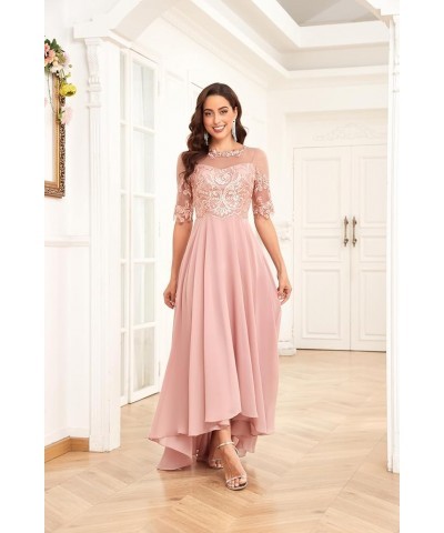 Women's Chiffon Half Sleeve Mother of The Bride Dresses for Wedding Scoop Neck Lace Appliques Evening Formal Party Gowns Emer...