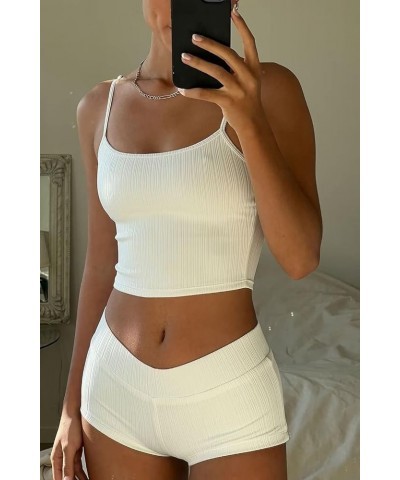 Women Casual Cami Pajama Sets Knitted Soft Lingerie Sleepwear Tee Low Rise Shorts Lounge Set Typey-white $17.99 Sleep & Lounge