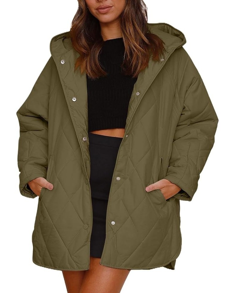 2023 Winter Quilted Hooded Jackets for Women Solid Oversized Loose Lightweight Casual Padded Coat Outwear with Pocket Army Gr...