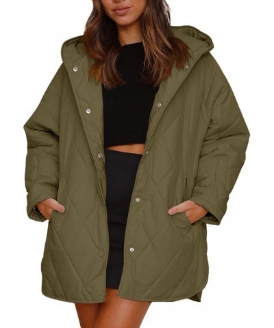 2023 Winter Quilted Hooded Jackets for Women Solid Oversized Loose Lightweight Casual Padded Coat Outwear with Pocket Army Gr...