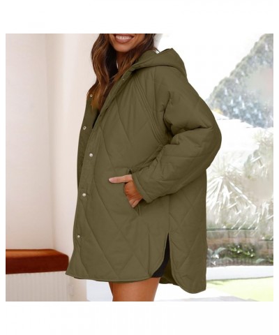 2023 Winter Quilted Hooded Jackets for Women Solid Oversized Loose Lightweight Casual Padded Coat Outwear with Pocket Army Gr...