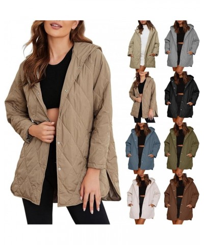 2023 Winter Quilted Hooded Jackets for Women Solid Oversized Loose Lightweight Casual Padded Coat Outwear with Pocket Army Gr...