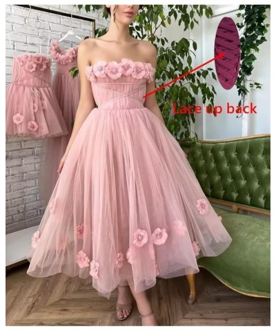 Women's 3D Flower Off Shoulder Tea Length Whimsical Prom Dress, A Line Strapless Tulle Formal Evening Party Gown Black $42.30...