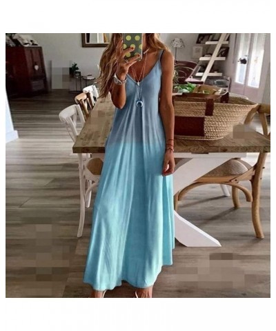 Women's Casual Cocktail Dresses Summer Sleeveless Camisole V-Neck Print Maxi Tank Long Dress Casual Dresses Sky Blue $7.89 Dr...