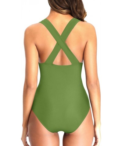 Women One Piece Swimsuit Sexy Plunge V Neck Bathing Suit Hollow Out Monokini Yellow Green $15.36 Swimsuits