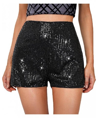 Women Sparkle Mini Shorts Sequins Party High Waist Glitter Sexy Biker Shorts Clubwear Bottoms Fi Black $13.50 Shorts