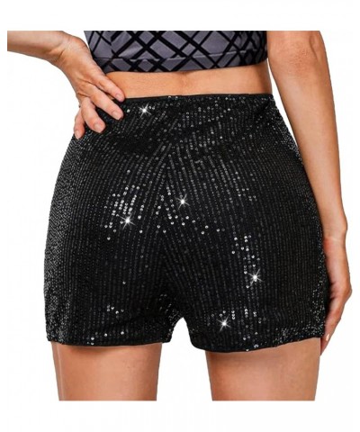 Women Sparkle Mini Shorts Sequins Party High Waist Glitter Sexy Biker Shorts Clubwear Bottoms Fi Black $13.50 Shorts