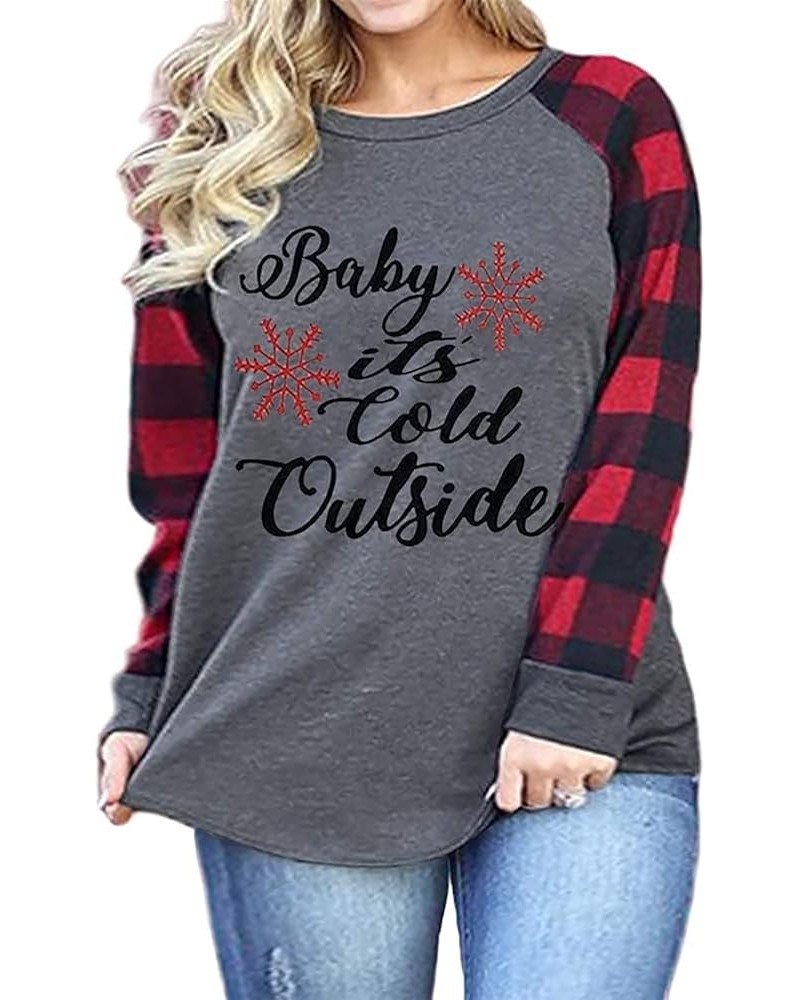 Baby Its Cold Outside Shirt Women Christmas Plaid Shirt Long Sleeve Christmas Graphic Raglan Baseball Shirts Tops Gray $7.64 ...