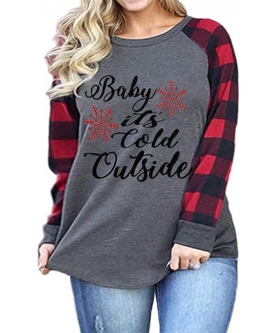 Baby Its Cold Outside Shirt Women Christmas Plaid Shirt Long Sleeve Christmas Graphic Raglan Baseball Shirts Tops Gray $7.64 ...