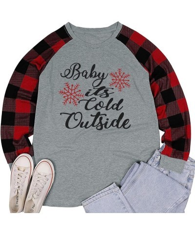 Baby Its Cold Outside Shirt Women Christmas Plaid Shirt Long Sleeve Christmas Graphic Raglan Baseball Shirts Tops Gray $7.64 ...