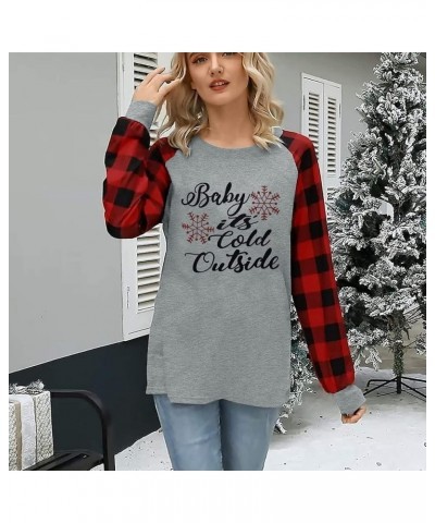 Baby Its Cold Outside Shirt Women Christmas Plaid Shirt Long Sleeve Christmas Graphic Raglan Baseball Shirts Tops Gray $7.64 ...