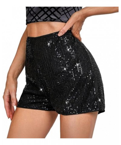 Women Sparkle Mini Shorts Sequins Party High Waist Glitter Sexy Biker Shorts Clubwear Bottoms Fi Black $13.50 Shorts