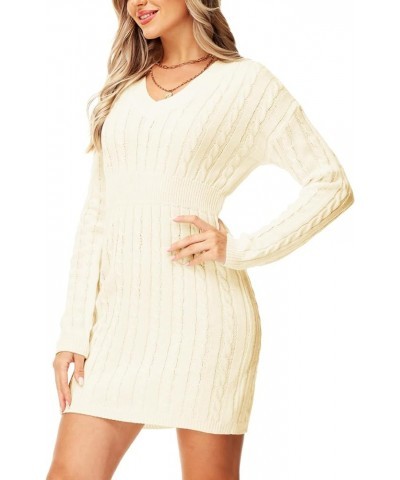 Women V Neck Sweater Dress Cable Knit Long Sleeve Pullover Sweaters Oatmeal $17.38 Sweaters