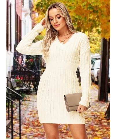 Women V Neck Sweater Dress Cable Knit Long Sleeve Pullover Sweaters Oatmeal $17.38 Sweaters