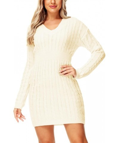 Women V Neck Sweater Dress Cable Knit Long Sleeve Pullover Sweaters Oatmeal $17.38 Sweaters