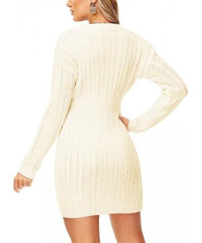 Women V Neck Sweater Dress Cable Knit Long Sleeve Pullover Sweaters Oatmeal $17.38 Sweaters