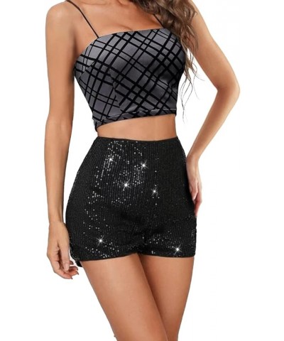 Women Sparkle Mini Shorts Sequins Party High Waist Glitter Sexy Biker Shorts Clubwear Bottoms Fi Black $13.50 Shorts