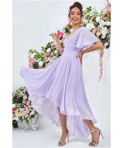 High Low Bridesmaid Dresses for Women V Neck Pleated Ruffle Sleeve Formal Evening Gown Burgundy $24.74 Dresses