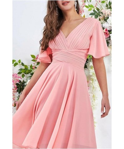 High Low Bridesmaid Dresses for Women V Neck Pleated Ruffle Sleeve Formal Evening Gown Burgundy $24.74 Dresses