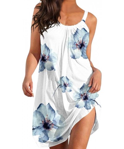 Summer Dresses for Women Casual Spaghetti Strap Boho Floral Sundress Plus Size Sleeveless Beach Tank Wrap Dress Xab-004 Blue ...