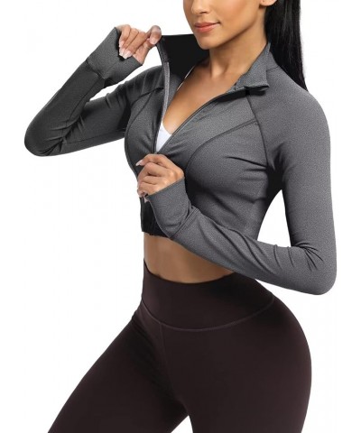 Workout Jackets For Women, Lightweight Full Zip Up Athletic Jacket Women Cropped Running Jackets With Thumb Holes Charcoal Gr...