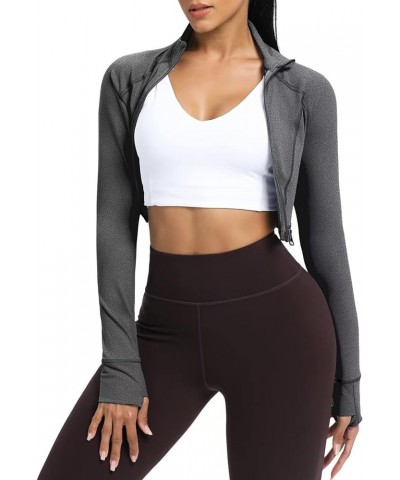 Workout Jackets For Women, Lightweight Full Zip Up Athletic Jacket Women Cropped Running Jackets With Thumb Holes Charcoal Gr...