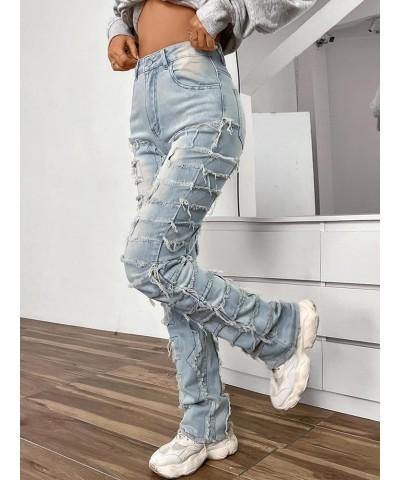 Women Ripped Boyfriend Jeans High Waist Baggy Plus Size Aesthetics Wide Leg Denim Pants Distressed Y2K Streetwear Stacked-blu...