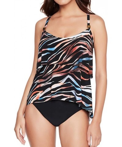 Women's Swimwear Muse Grace Soft Cup Adjustable Strap Tankini Bathing Suit Top Separate Black/Multi $25.71 Swimsuits