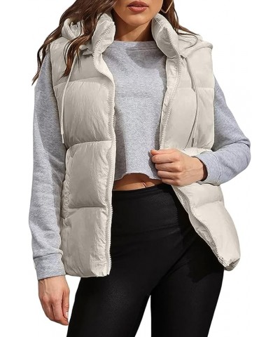 Womens Puffer Vest Stand Collar Zip Up Sleeveless Padded Jackets Winter Warm Gilet Coat with Pockets Apricot $21.00 Vests