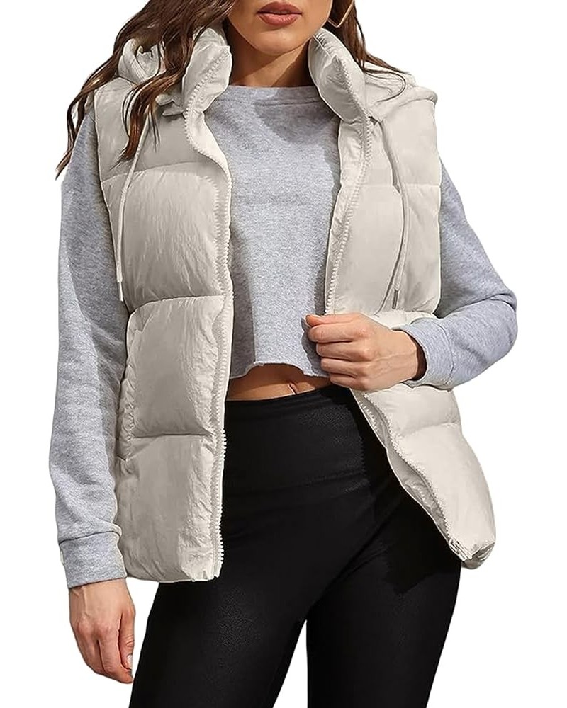 Womens Puffer Vest Stand Collar Zip Up Sleeveless Padded Jackets Winter Warm Gilet Coat with Pockets Apricot $21.00 Vests