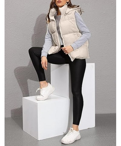 Womens Puffer Vest Stand Collar Zip Up Sleeveless Padded Jackets Winter Warm Gilet Coat with Pockets Apricot $21.00 Vests