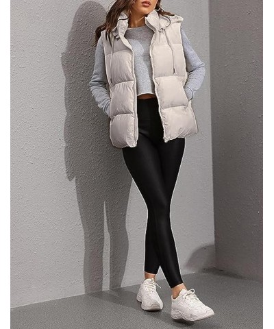 Womens Puffer Vest Stand Collar Zip Up Sleeveless Padded Jackets Winter Warm Gilet Coat with Pockets Apricot $21.00 Vests